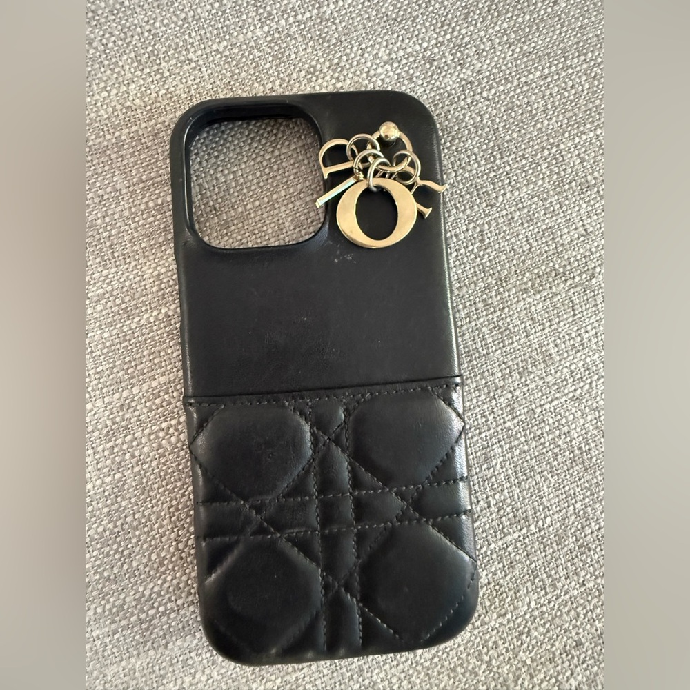 Dior Black Phone Case with Gold Charm